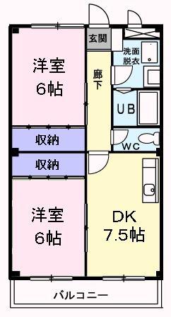 ビューシャトル(2DK/6階)の間取り写真