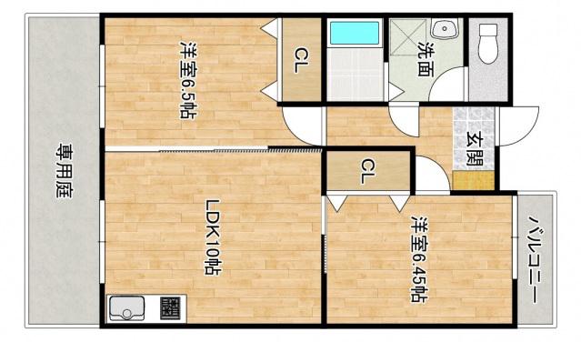 ピュアハイム古市橋(2LDK/1階)の間取り写真