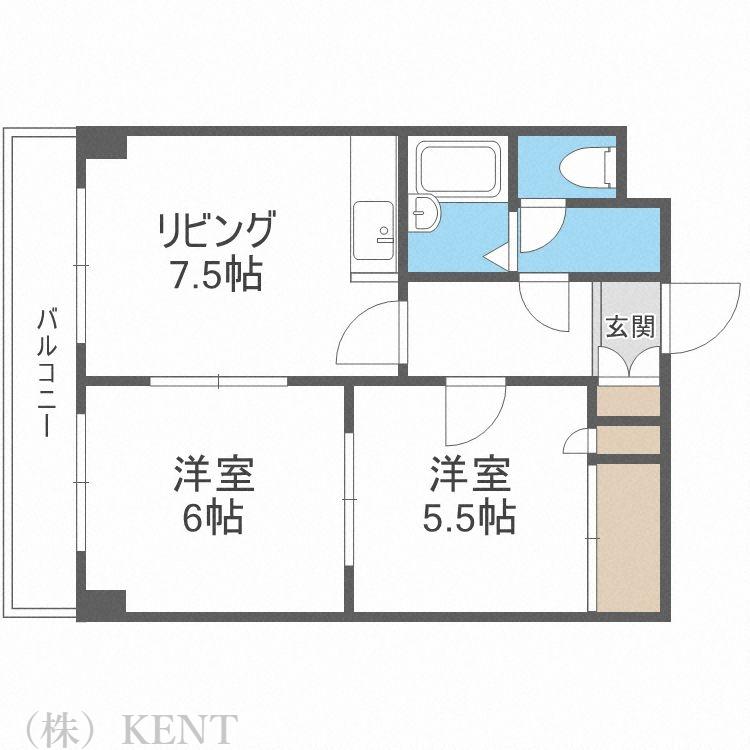 玉田ビルクロスロード琴似(2DK/3階)の間取り写真