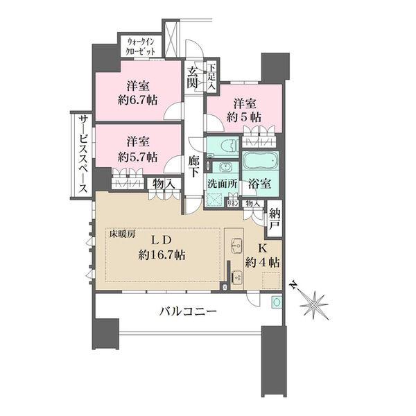 ザ・パークハウス名古屋(3LDK/12階)の間取り写真