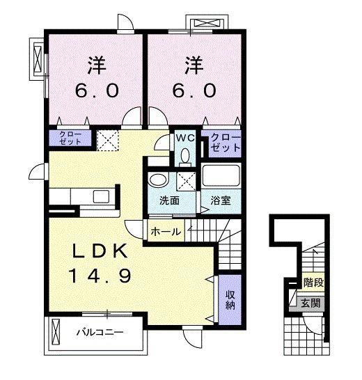 ベルヴィラージュ I(2LDK/2階)の間取り写真