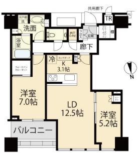 白金ザ・スカイ(2LDK/24階)の間取り写真