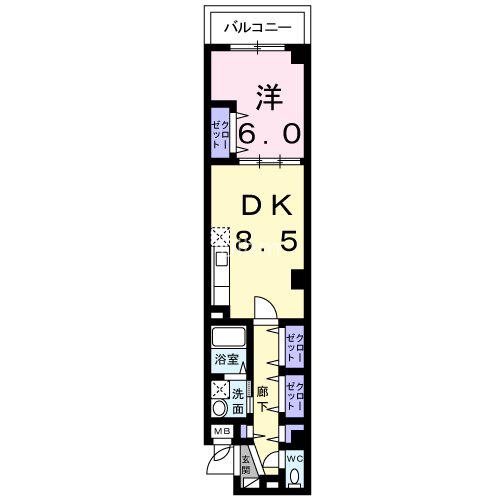 パレス伏見(1LDK/1階)の間取り写真