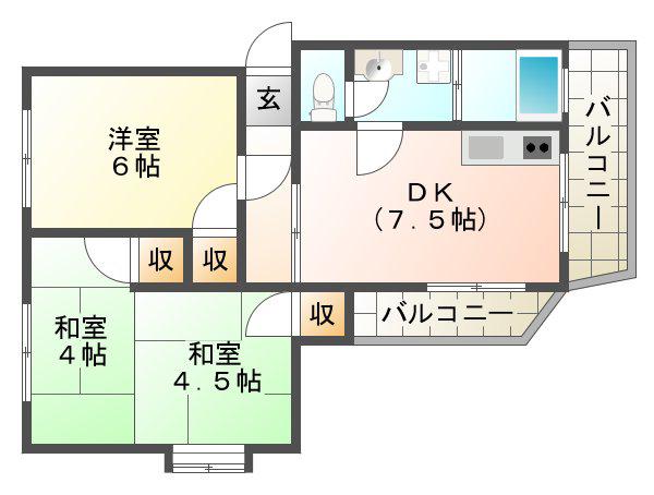 りばあさいど多聞(2LDK/2階)の間取り写真