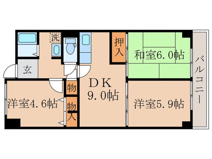ハイツ伏見桃山 (3DK/3階)の間取り写真