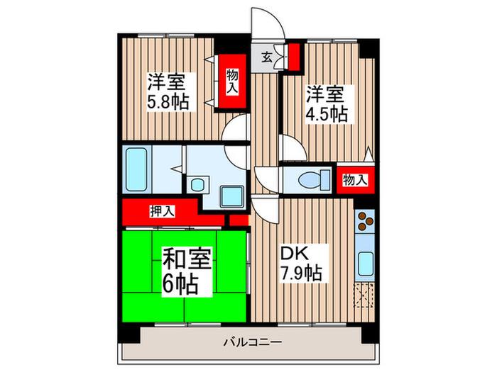 エマーレ南浦和(3DK/1階)の間取り写真