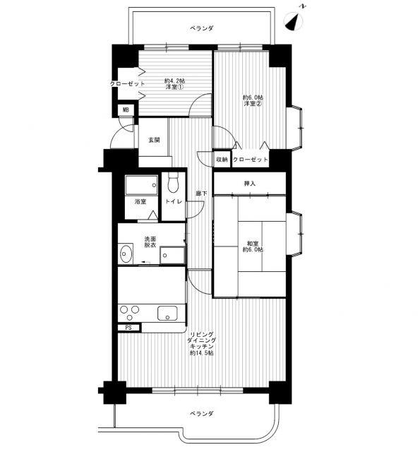 CASA PORTO岸和田(3LDK/7階)の間取り写真