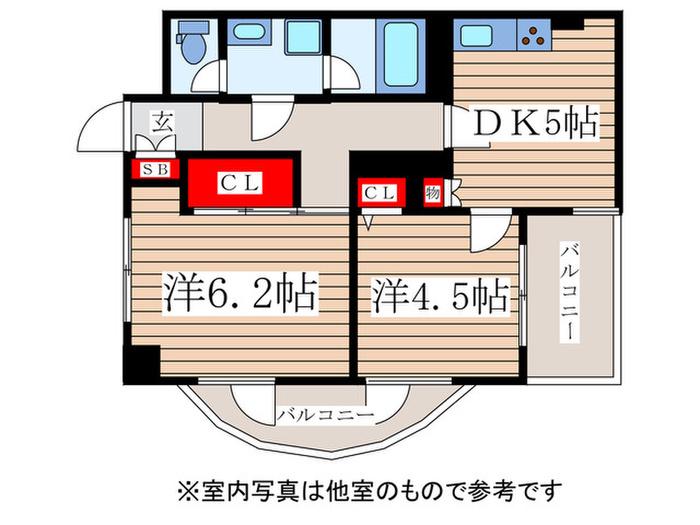 ラフィーネコートタカツ(2DK/6階)の間取り写真