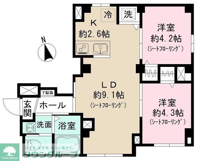 グラン ルーブル 上野(2LDK/1階)の間取り写真