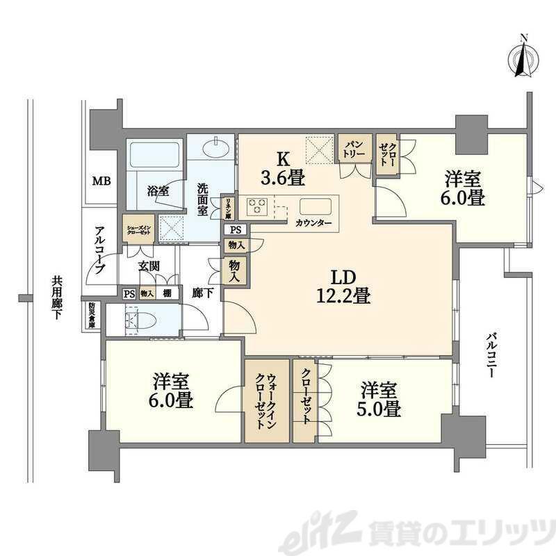 シエリア茨木東中条(3LDK/5階)の間取り写真