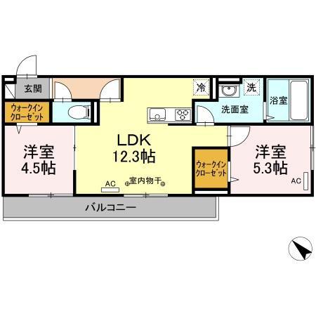 ヒルズライフ AB(2LDK/3階)の間取り写真