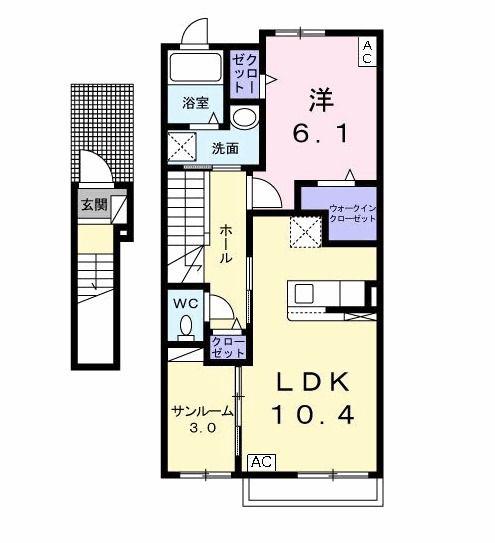ギフテッド(1LDK/2階)の間取り写真
