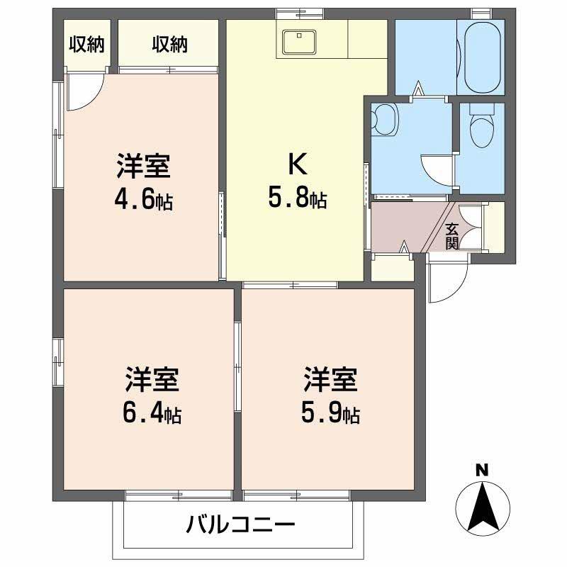 ベルフォーレ A棟(3K/2階)の間取り写真