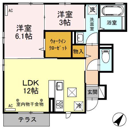 クレール富久 B(2LDK/1階)の間取り写真