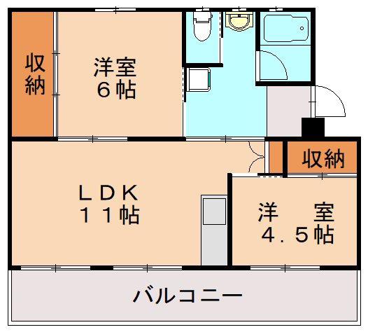 ビレッジハウス本城(2LDK/3階)の間取り写真