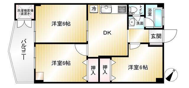 武蔵野中町マンション(3DK/3階)の間取り写真