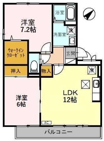 メルベーユ吉兆C棟(2LDK/1階)の間取り写真