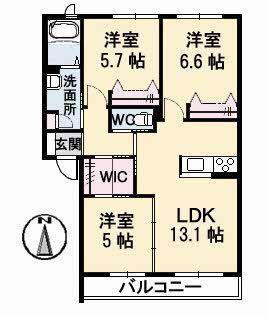 グランマストティアラB棟(3LDK/2階)の間取り写真