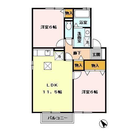 アルス明石台 AH(2LDK/1階)の間取り写真