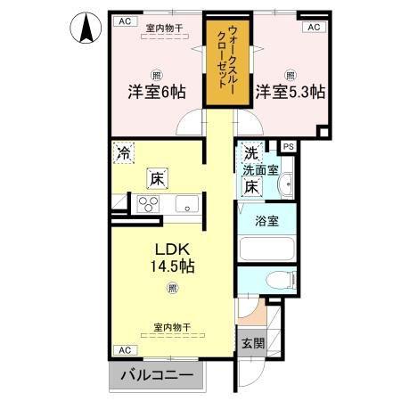 LAMURE(2LDK/1階)の間取り写真