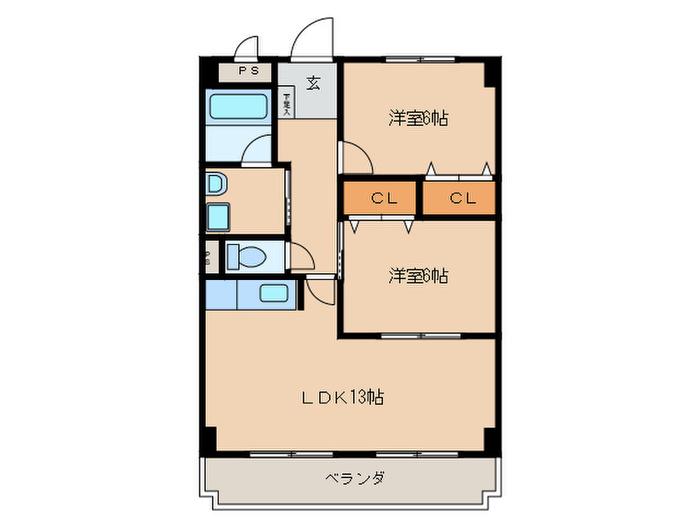 ウイング2(2LDK/2階)の間取り写真
