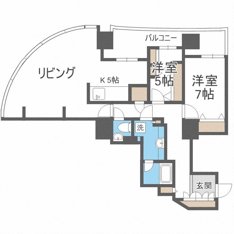 シティタワー円山神宮鳥居前(2LDK/5階)の間取り写真