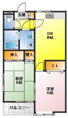 神木ハイツ 2号棟(2DK/1階)の間取り写真