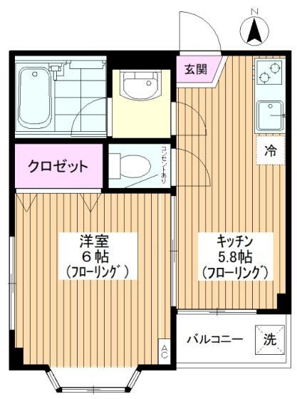 グリフィン常盤台(1K/2階)の間取り写真