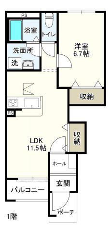カイFROMゼファー(1LDK/1階)の間取り写真
