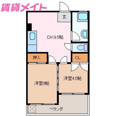 富士美荘 本館(2DK/3階)の間取り写真