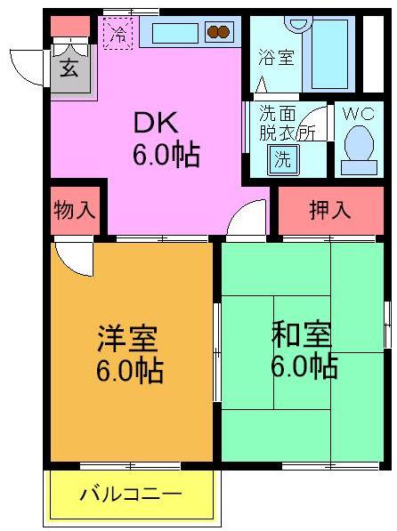 パールハイツ堀江(2K/1階)の間取り写真