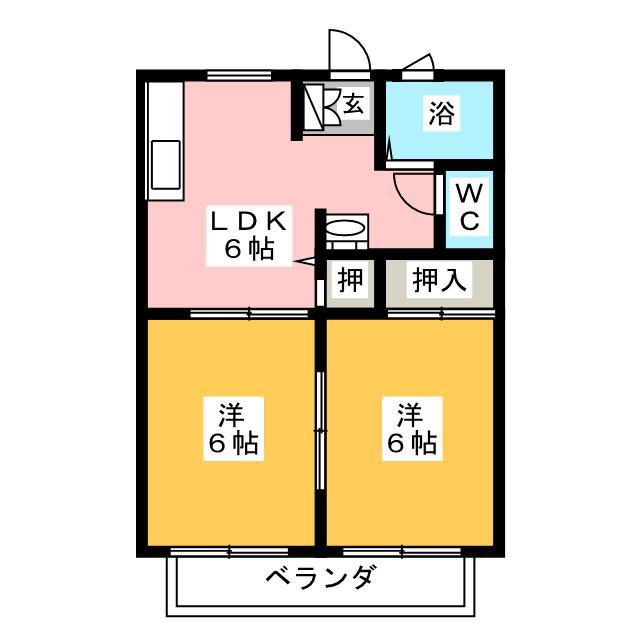 まほろば B棟(2DK/2階)の間取り写真