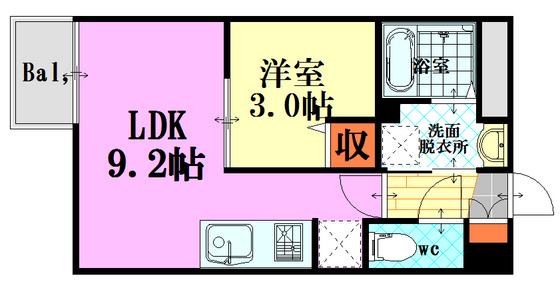 LED矢賀駅前(1LDK/1階)の間取り写真
