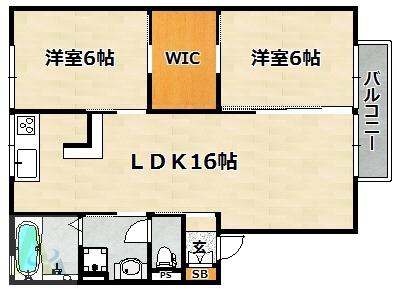 ガーデンコート車 A棟(2LDK/1階)の間取り写真