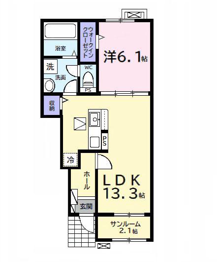 ヒカルサ市原五井(1LDK/1階)の間取り写真