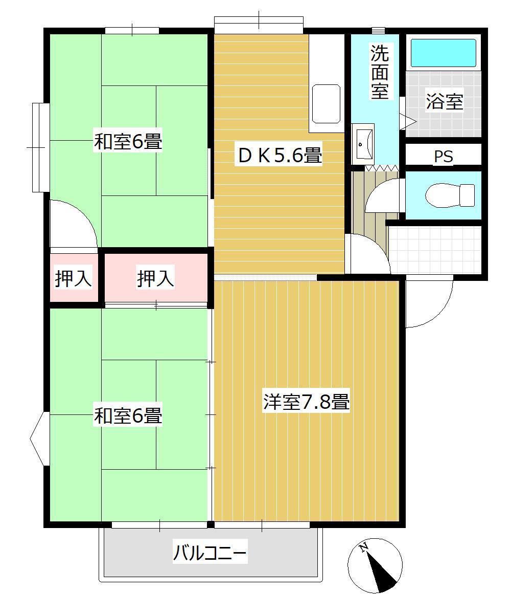 メイプルハウス(3DK/2階)の間取り写真