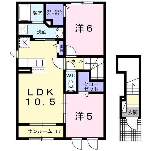 フォンテーヌII B(2LDK/2階)の間取り写真