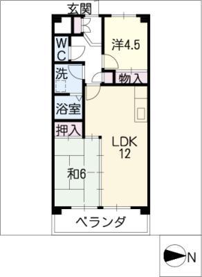カーサ金山(2LDK/6階)の間取り写真