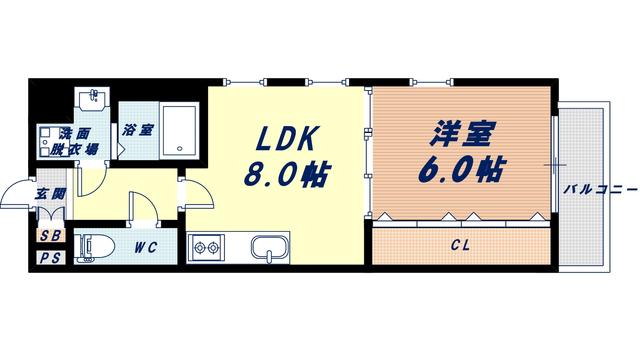 ビエラ江戸堀(1DK/6階)の間取り写真