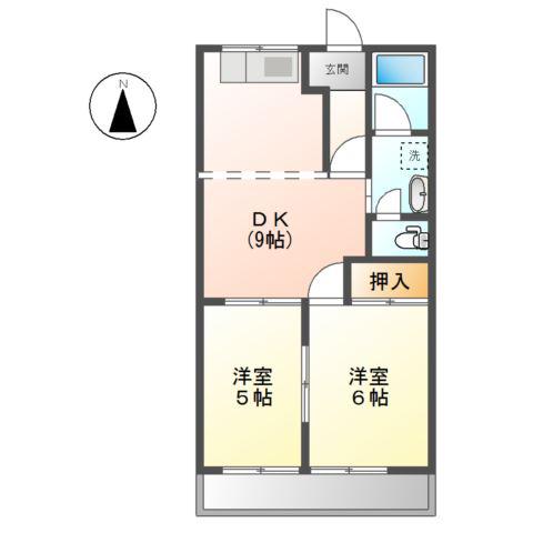 サンハイム桐山(2DK/2階)の間取り写真