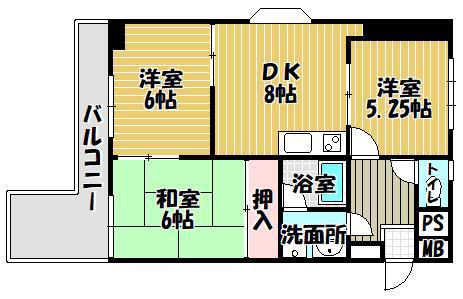 旭ビルディング(3DK/3階)の間取り写真