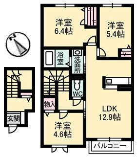 シャーメゾン吉敷(3LDK/2階)の間取り写真