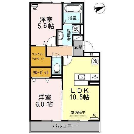 ウインドワード小羽山(2LDK/1階)の間取り写真