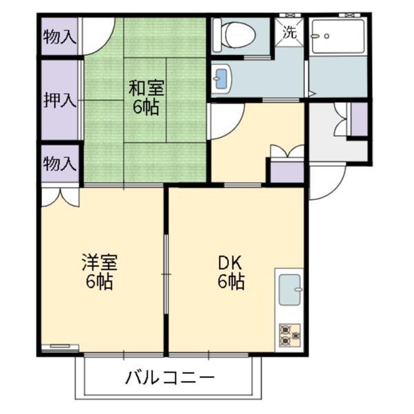 プルメリア壱番館(2DK/1階)の間取り写真
