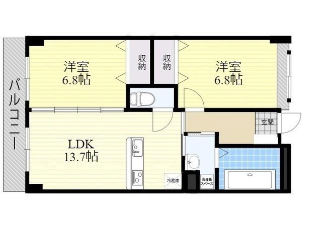 紺屋スカイマンション弐番館(2LDK/5階)の間取り写真