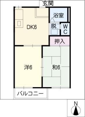 サンハイツ小田井A・B(2DK/2階)の間取り写真