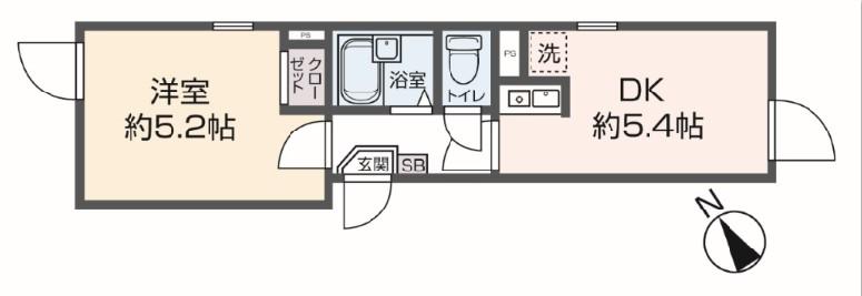 グローリア北千住(1DK/1階)の間取り写真