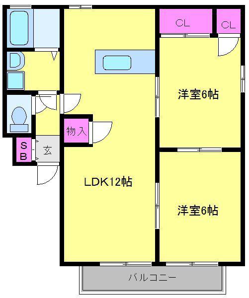 パレット三橋B(2LDK/1階)の間取り写真