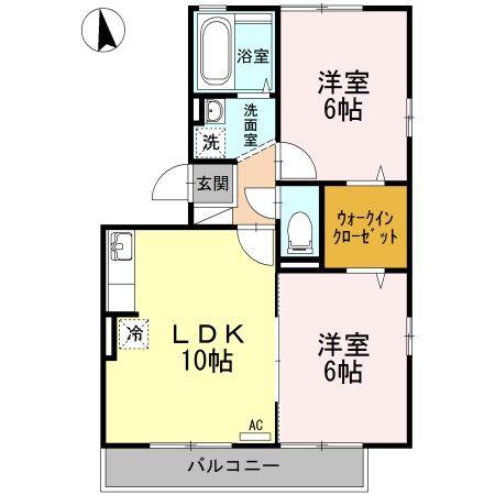 エトワール青山A棟(2LDK/2階)の間取り写真