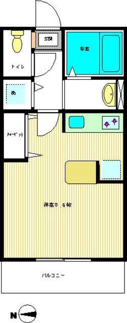 キャロット(ワンルーム/2階)の間取り写真
